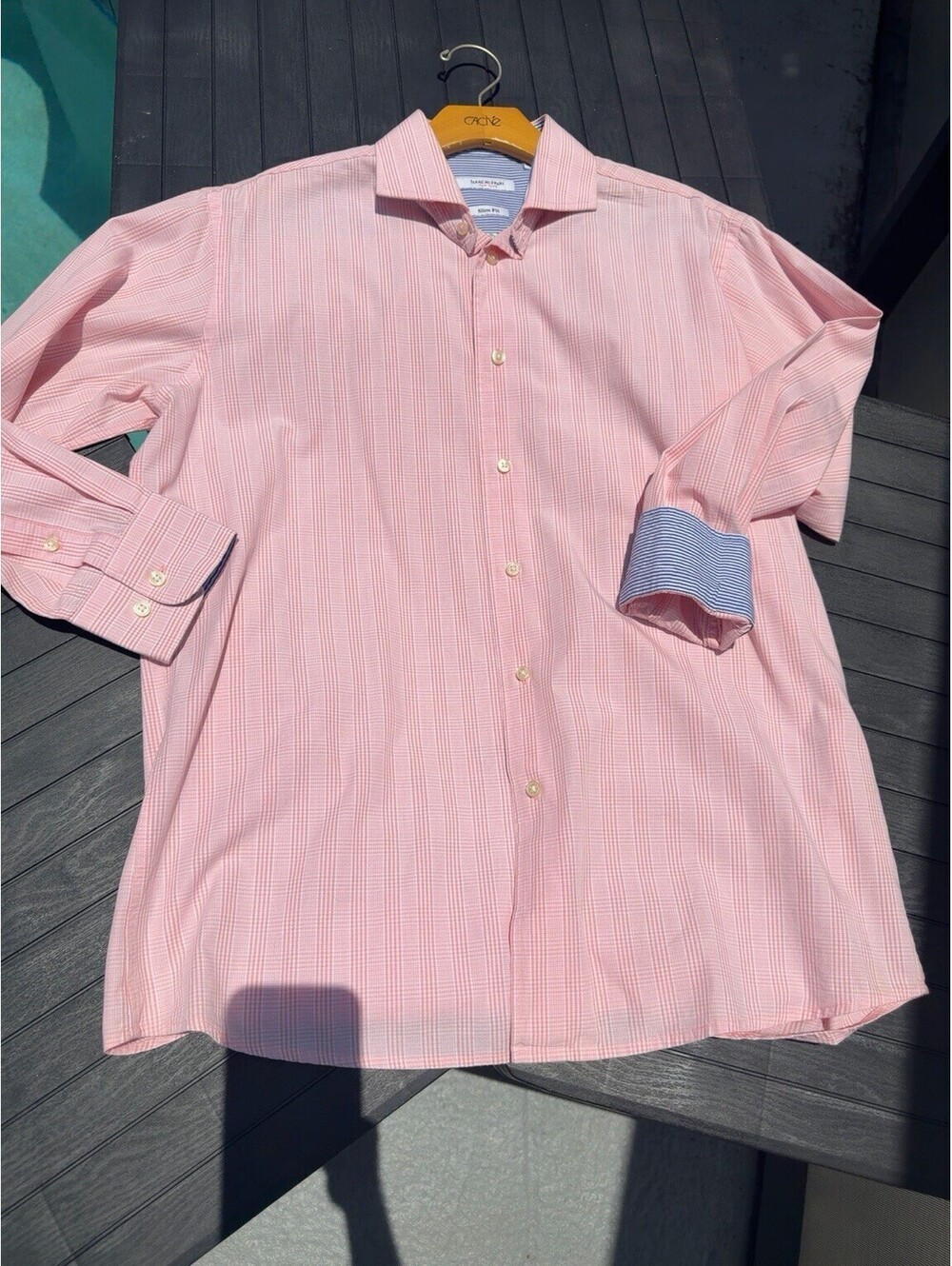Isaac Mizrahi New York Slim Fit Dress Shirt Men’s 16 32/33 Pink Check Button Up